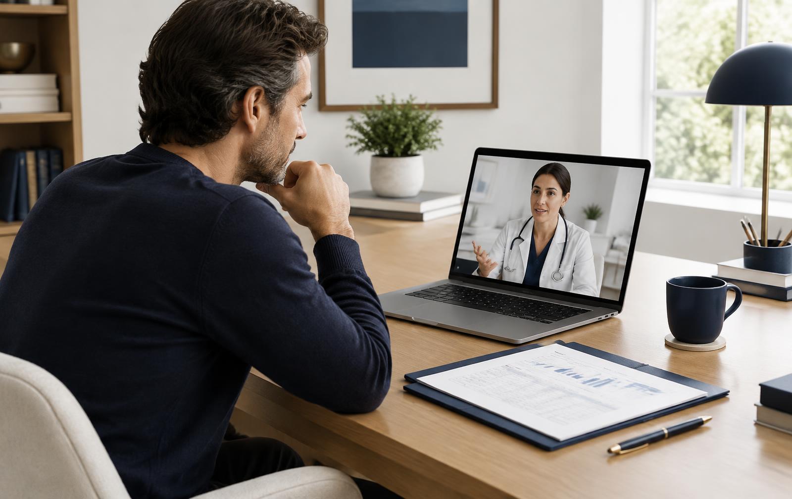 Man on a video consultation at home
